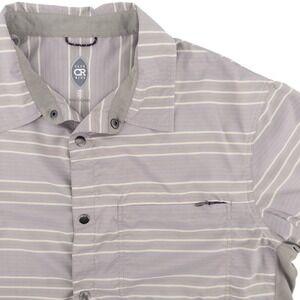 Club Ride‎ Mens Med. Striped Gray Short Sleeve Snap Button Stretch Wicking Shirt